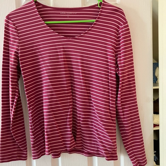 Ann Taylor Tops - Ann Taylor Berry Striped Long Sleeve Top